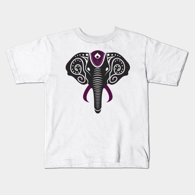 Geometric Mandala Elephant Purple Henna Design Kids T-Shirt by Always Growing Boutique